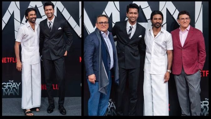 The Gray Man: At the premiere of \'The Gray Man\', Dhanush\'s Indian outfit robbed everyone\'s heart, and famous stars attended